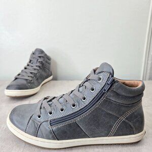 Taos High Top Sneakers 9 Gray Leather Lace Up Comfort Side Zip Streerwear Shoes